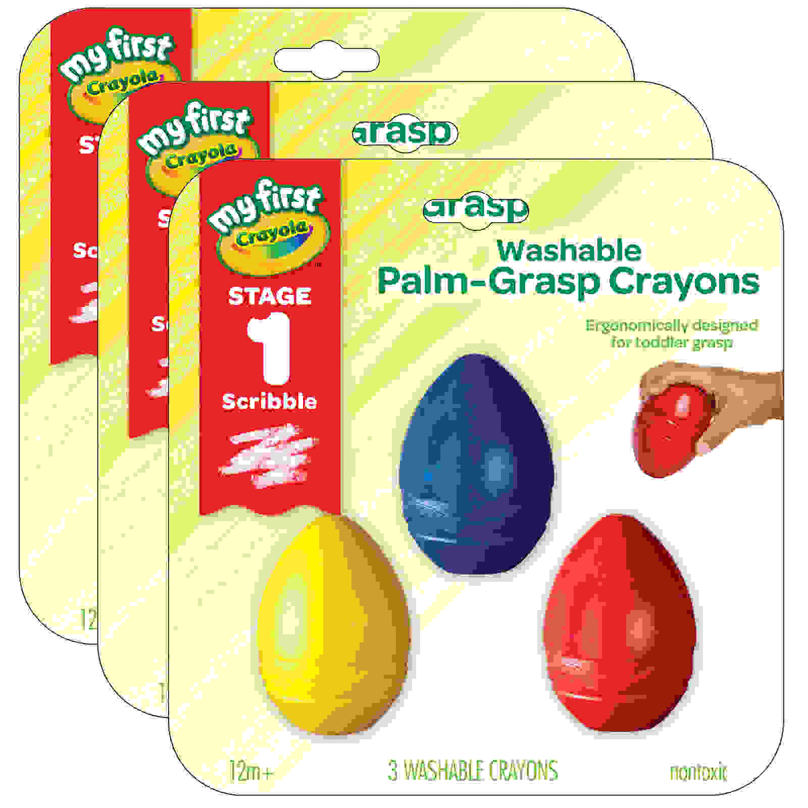 My First Crayola Washable Palm-Grasp Crayons, 3 Per Pack, 3 Packs