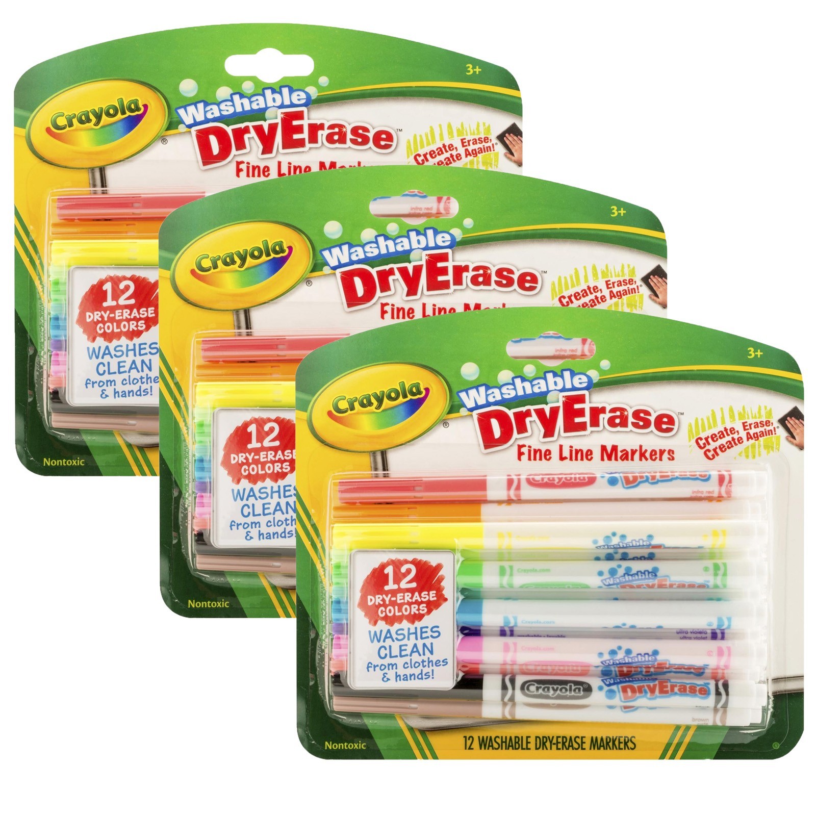 Washable Dry Erase Markers, Fine Line, 12 Per Box, 3 Boxes