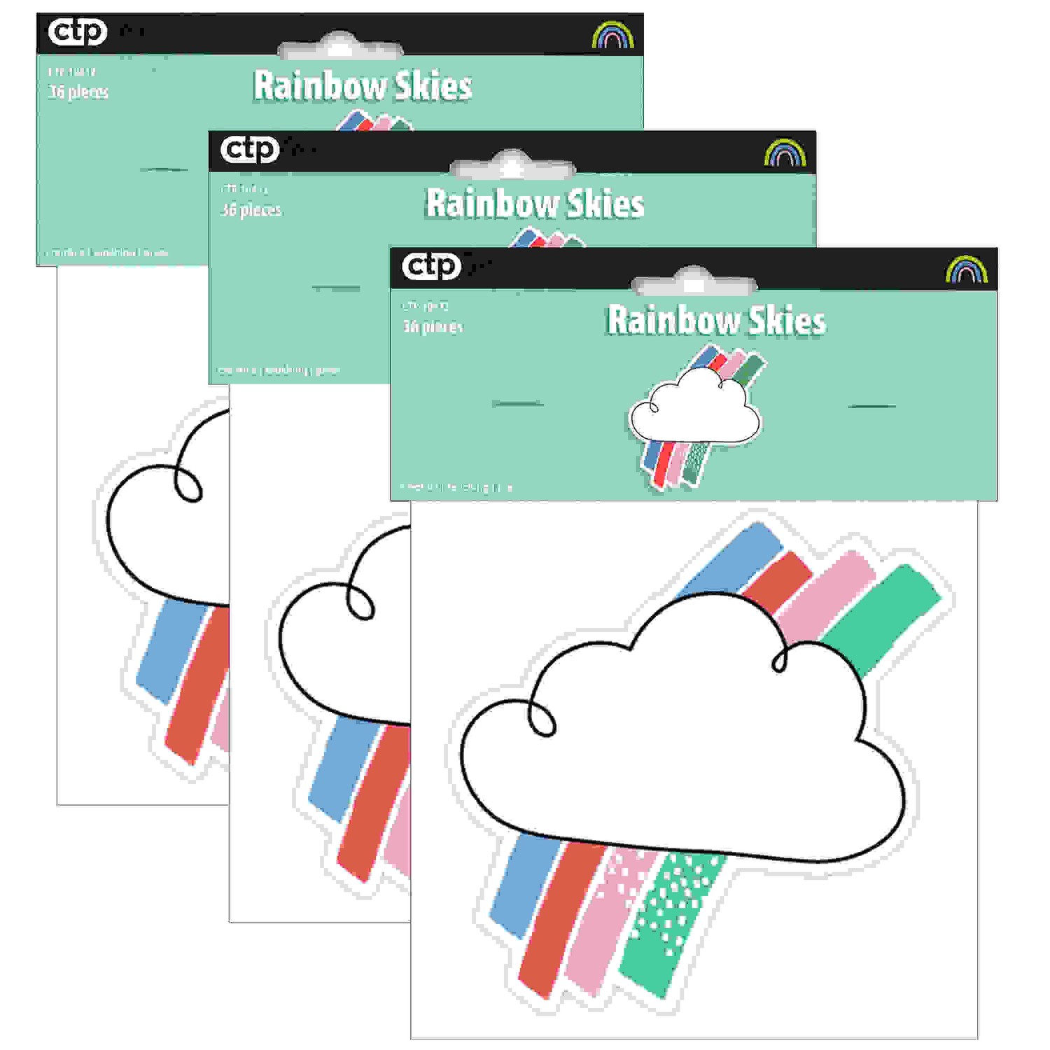 Rainbow Skies 6" Designer Cut-Outs, 36 Per Pack, 3 Packs