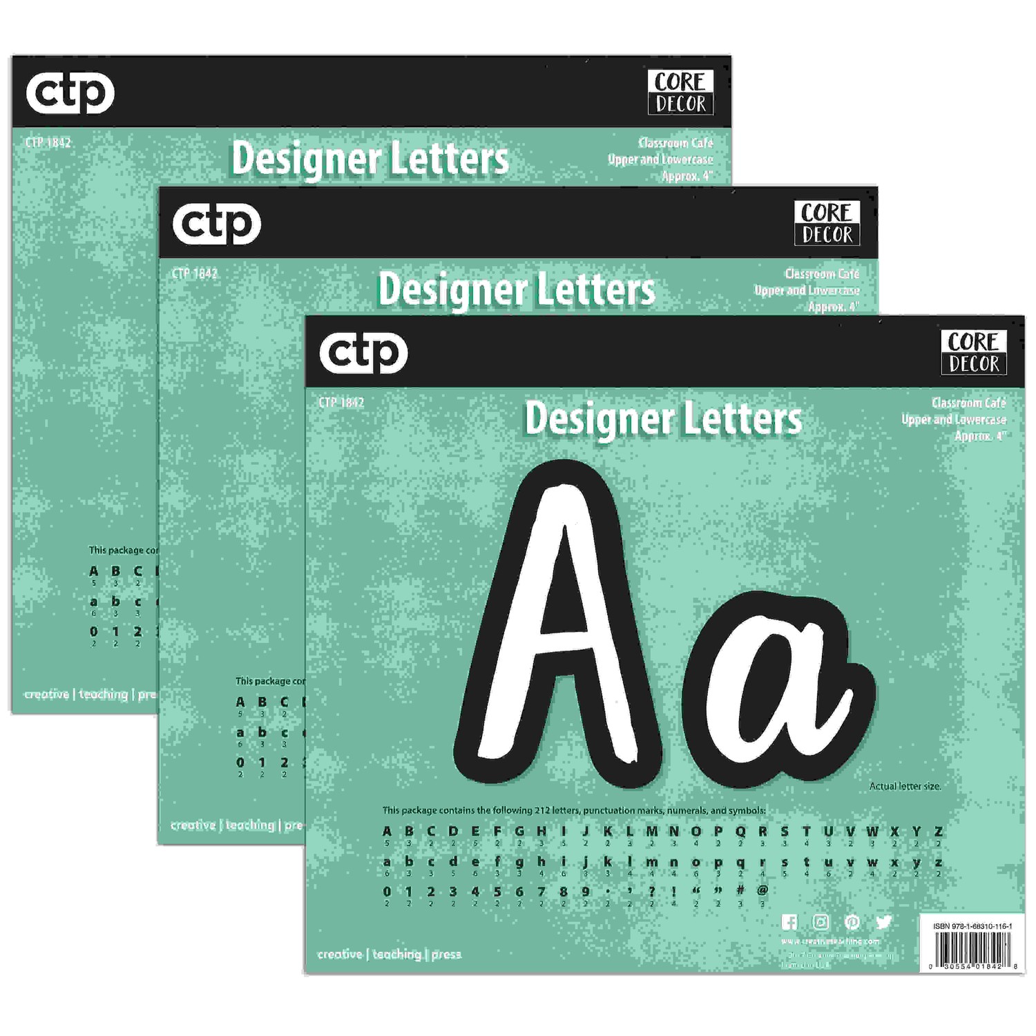 Bold & Bright Classroom CafE 4" Designer Letters, 212 Per Pack, 3 Packs