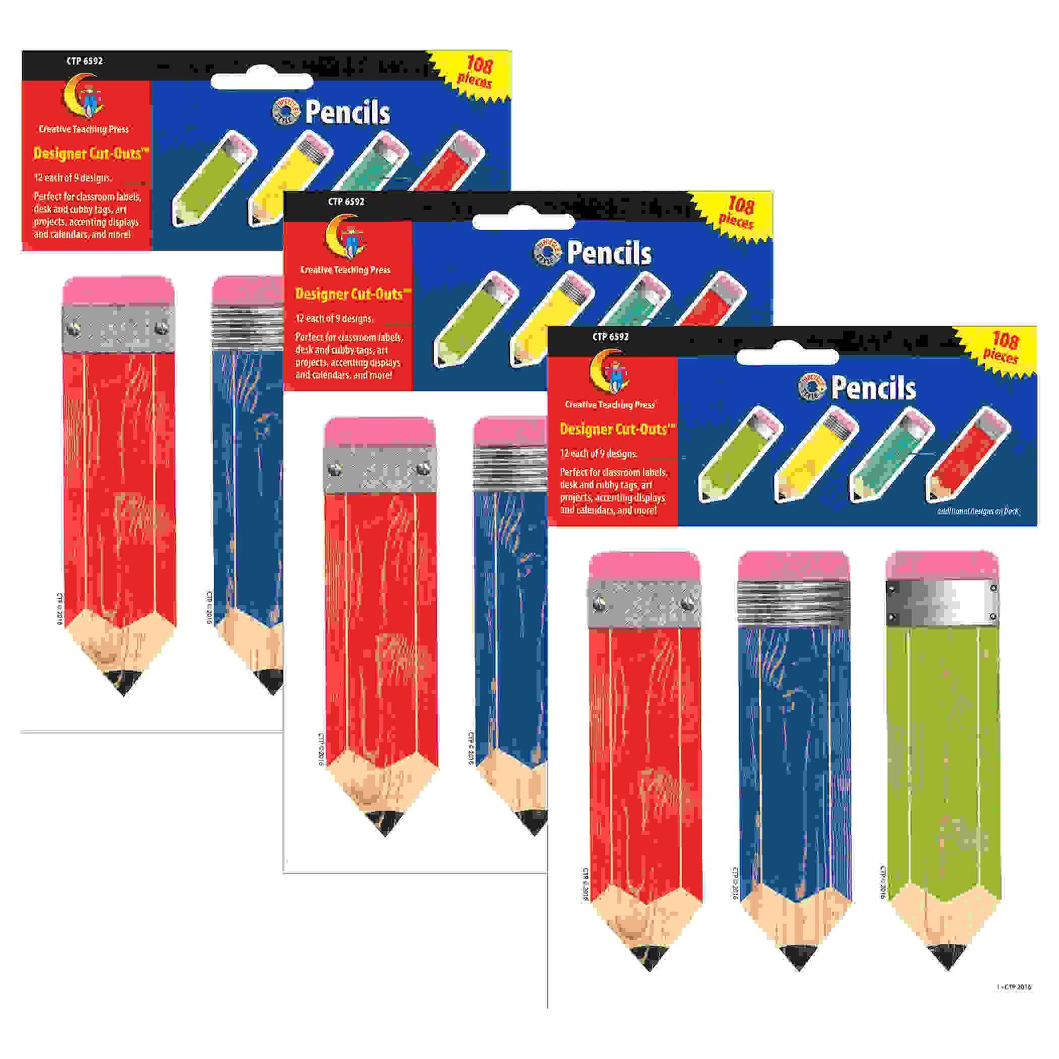 Upcycle Style Pencils 6" Designer Cut-Outs, 108 Per Pack, 3 Packs