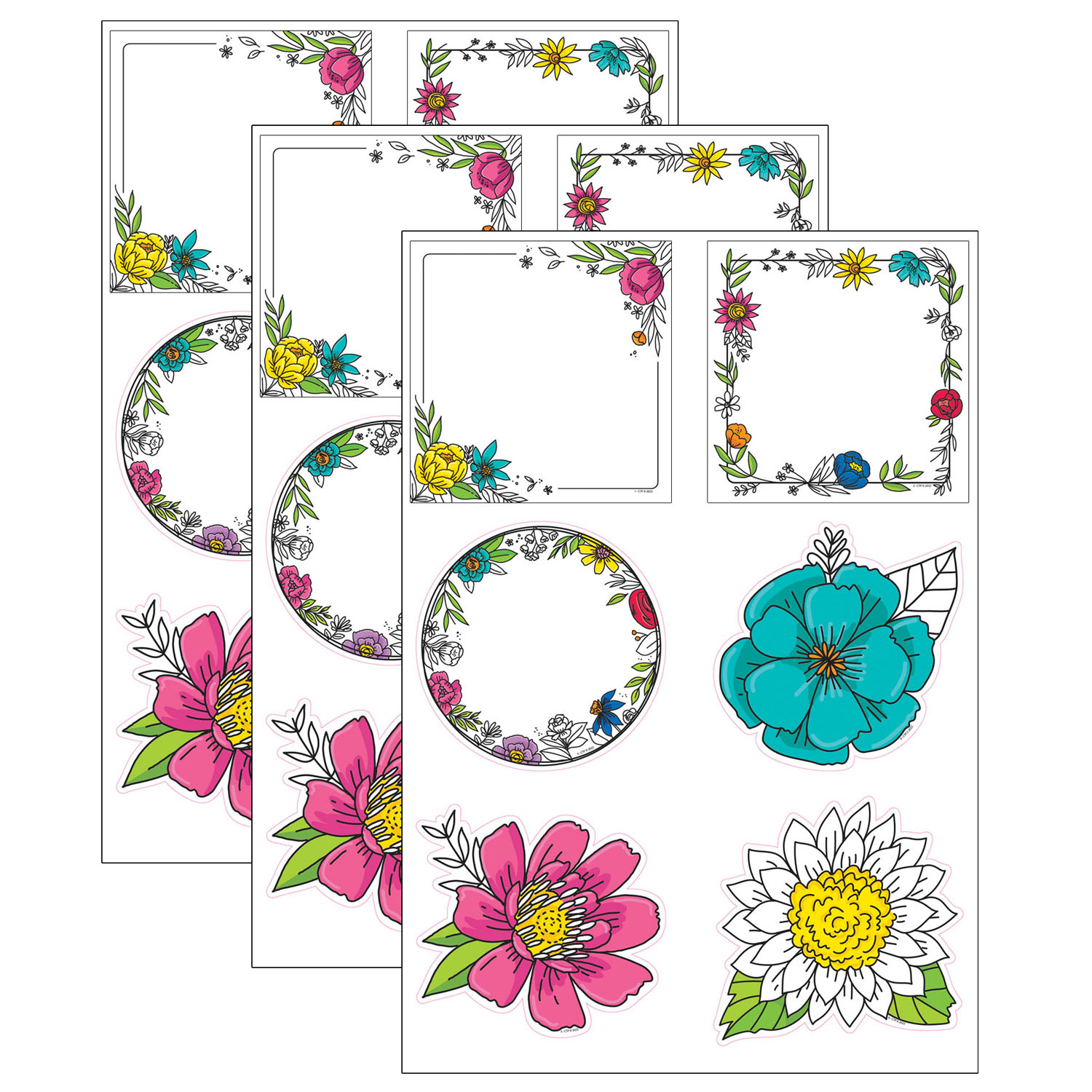 Bright Blooms Doodly Blooms 6" Designer Cut-Outs, 36 Per Pack, 3 Packs