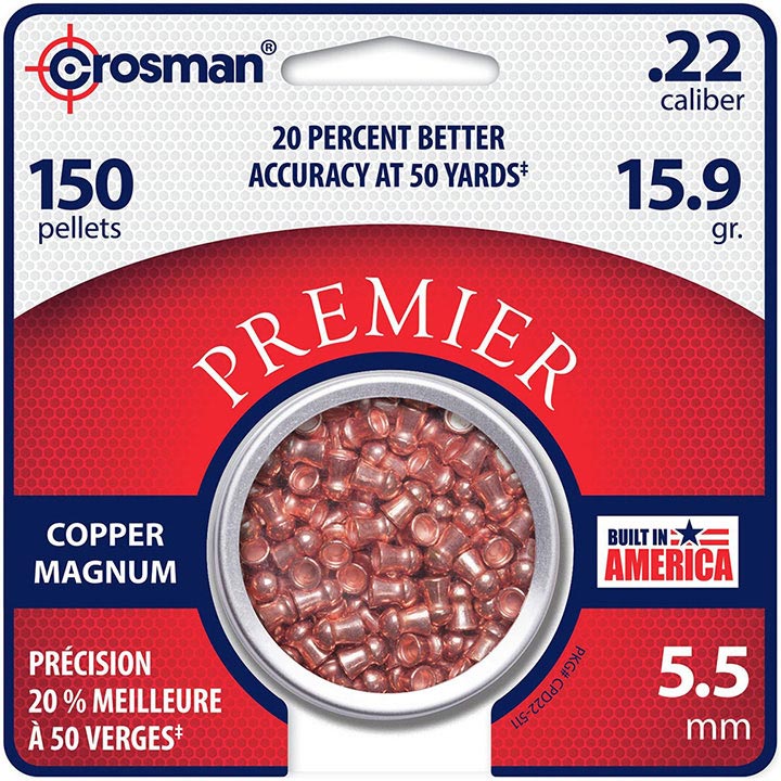 Crosman .22cal Premier Copper Magnum Domed Pellets - 14.4 Grain (150 Count)