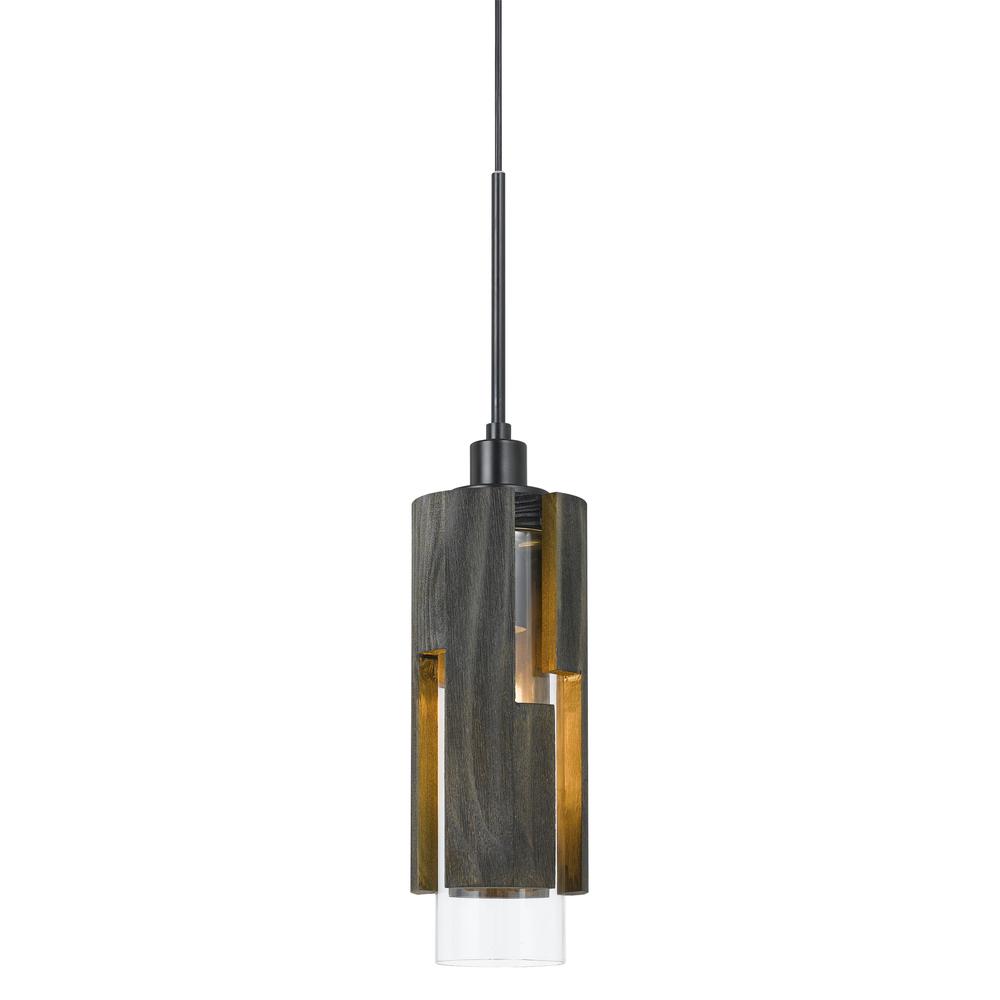 60W Reggio Wood Pendant Glass Fixture (Edison Bulb Not Included)