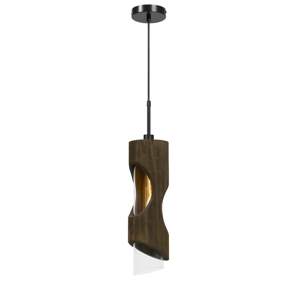 60W Zamora Wood Pendant With Clear Glass Shade (Edison Bulb Not Included)