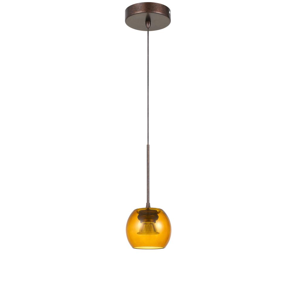 Ithaca 3000K, 8W, 700 Lumen, 90 CRI Dimmable LED Glass Mini Pendant With Amber Glass