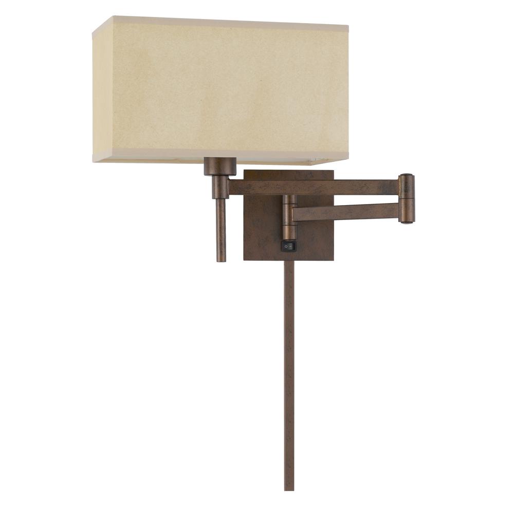 60W Robson Wall Swing Arm Reading Lamp With Rectangular Hardback Fabric Shade. 3 Ft Wire Cover included., WL2930RU