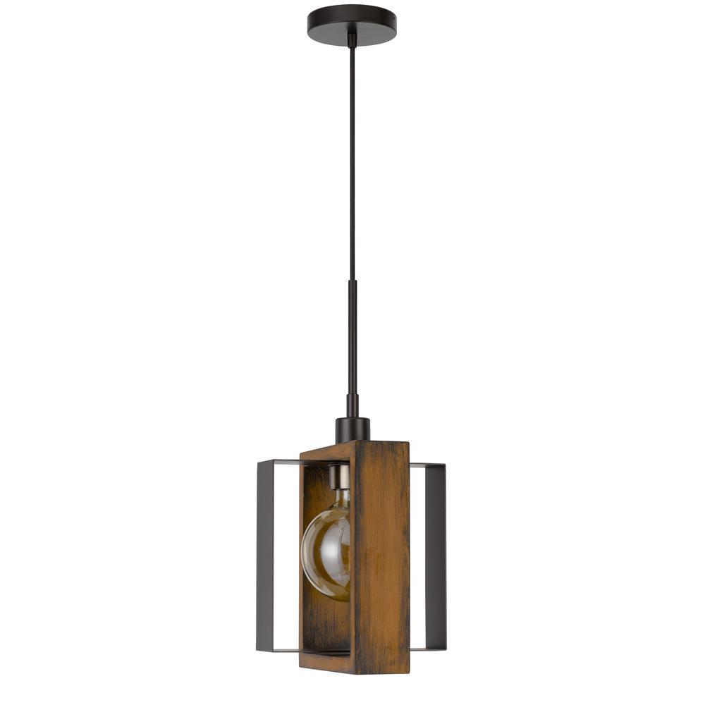 60W Agrigento pine wood/metal mini pendant fixture (Edison bulb INCLUDED), Wood/Black