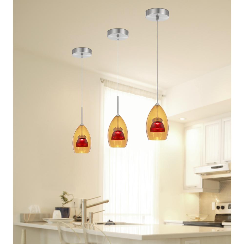 Integrated dimmable LED double glass mini pendant light. 6W, 450 lumen, 3000K, Amber/red