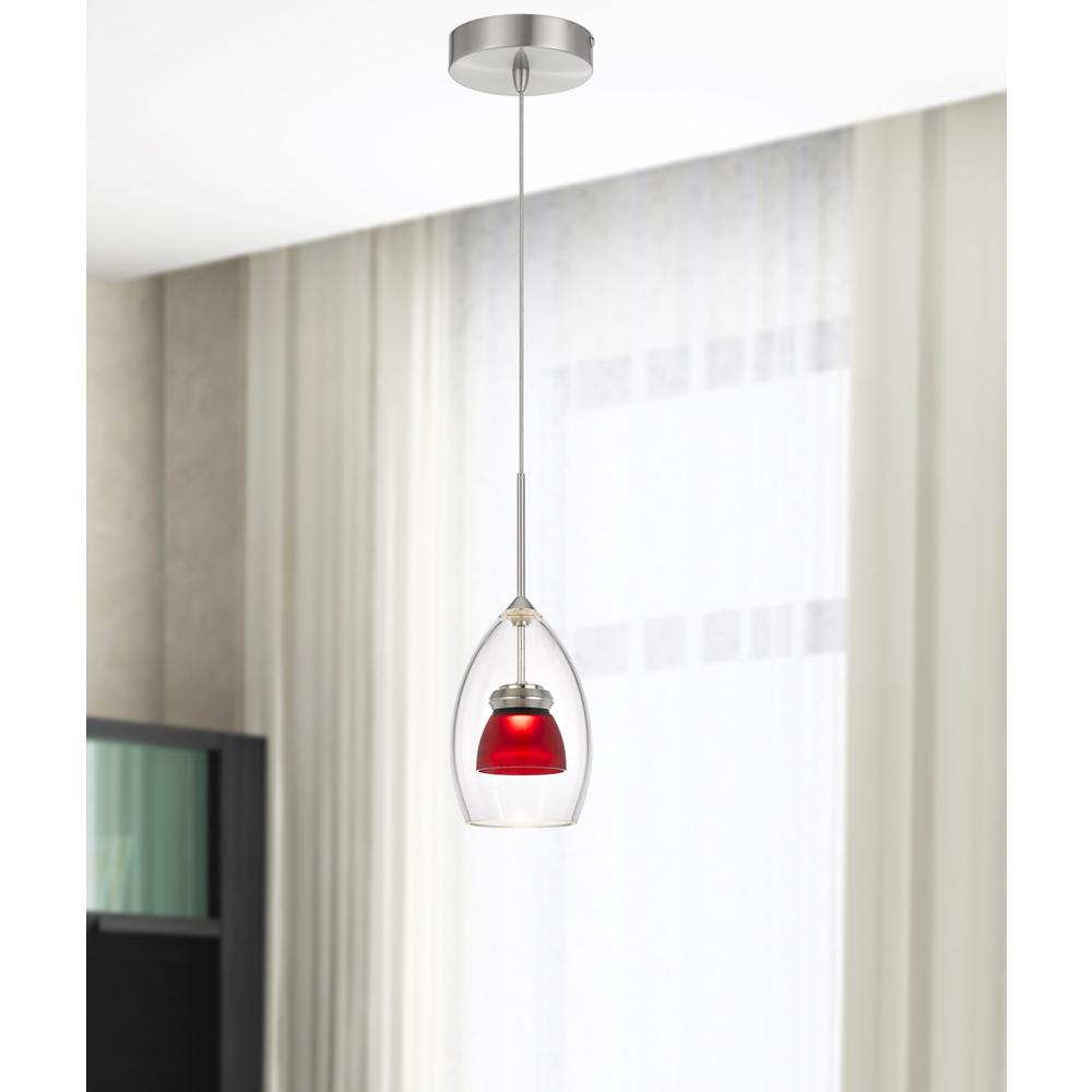 Integrated dimmable LED double glass mini pendant light. 6W, 450 lumen, 3000K, Frosted Red