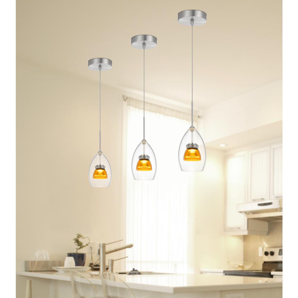 Integrated dimmable LED double glass mini pendant light. 6W, 450 lumen, 3000K, Clear Yellow