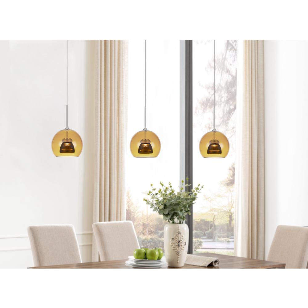 Integrated dimmable LED double glass mini pendant light. 6W, 450 lumen, 3000K in Amber/Smoke