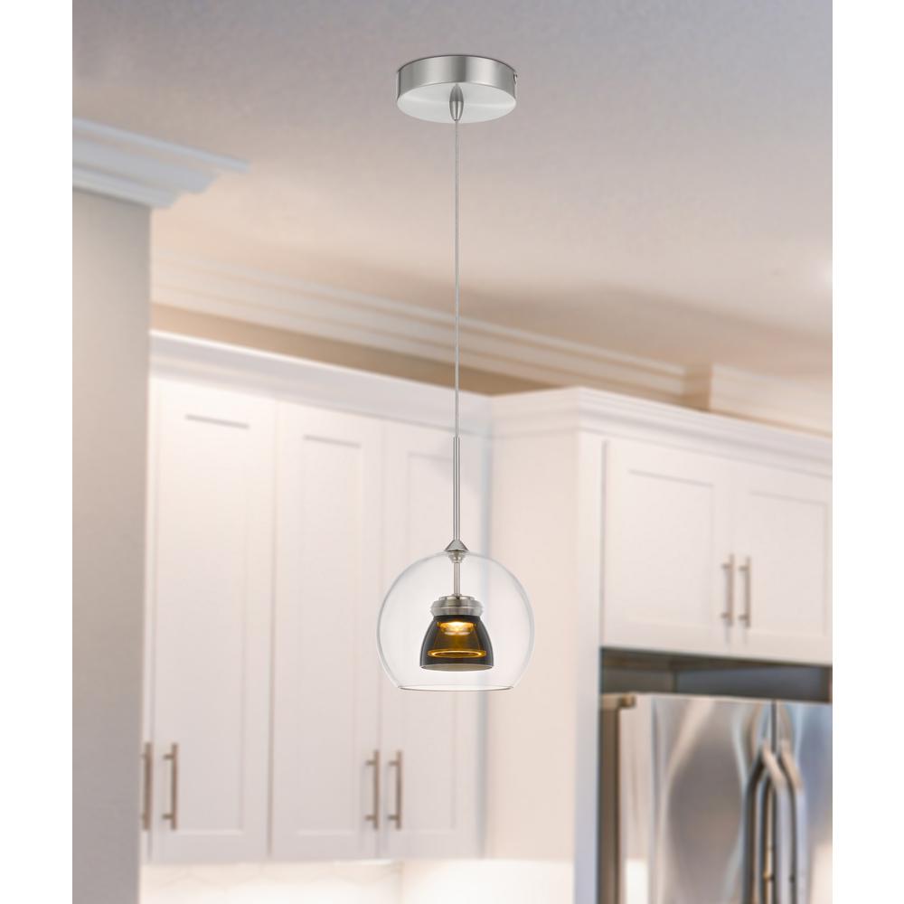 Integrated dimmable LED double glass mini pendant light. 6W, 450 lumen, 3000K in Smoked