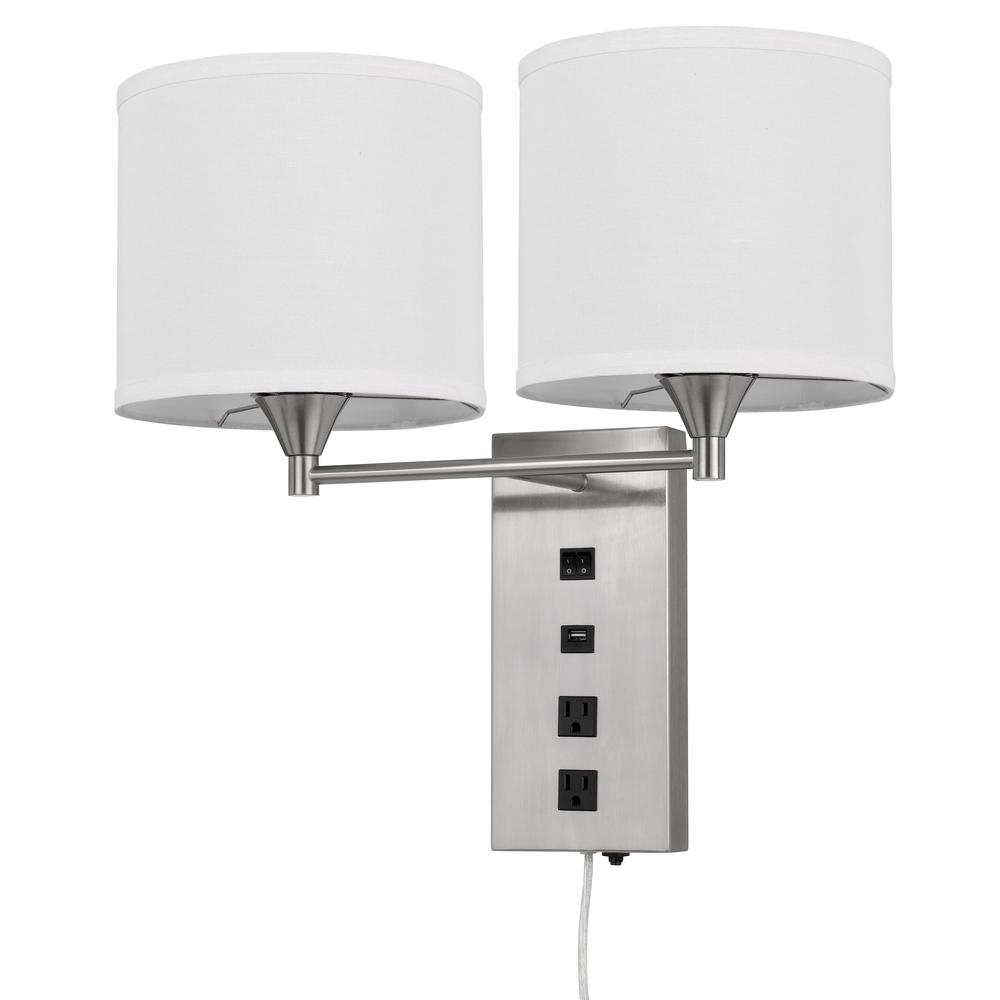 60W x 2 Reedsport wall lamp with 2 power outlets and 1 USB charging port