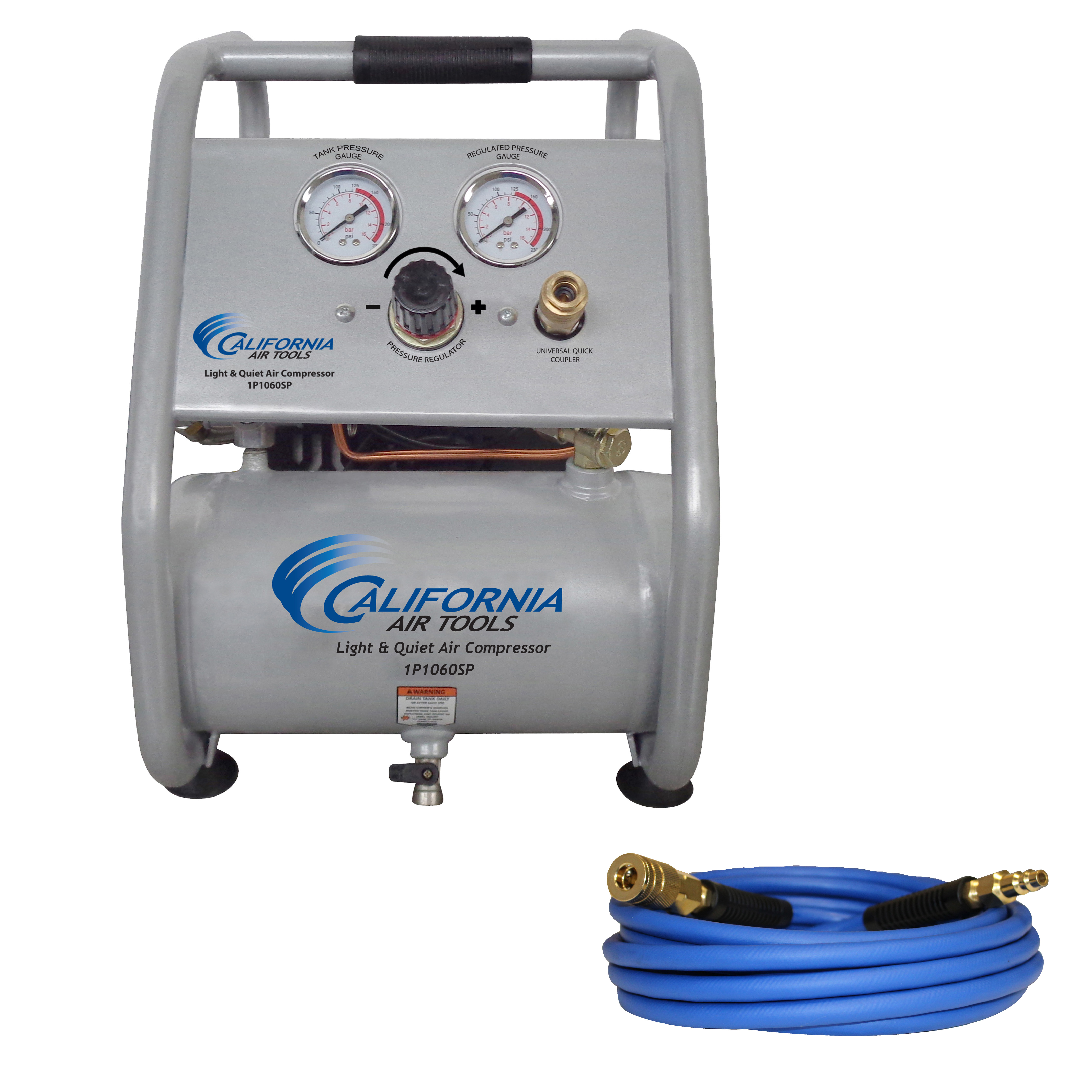 CALIFORNIA AIR TOOLS 1P1060SPH LIGHT & QUIET .6 HP, 1.0 GAL. STEEL TANK PORTABLE AIR COMPRESSOR WITH PANEL Hose Kit