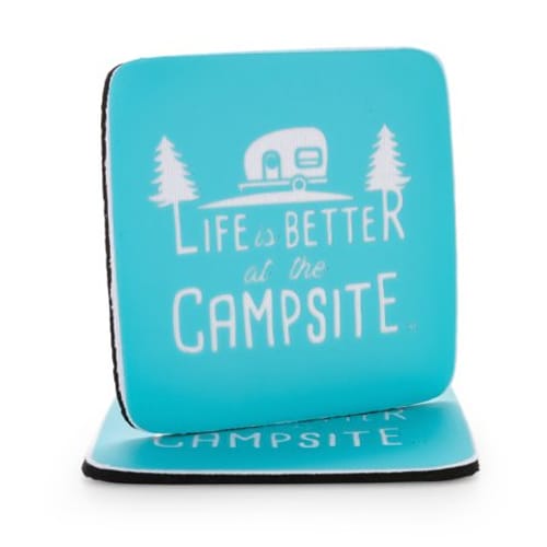 Life Is Better At The Campsite Coasters, Neoprene, Life Is Better At The Campsite Blue Design