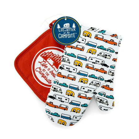 LIBATC RV MULTI COLOR OVEN MITT WITH RED POT HOLDER