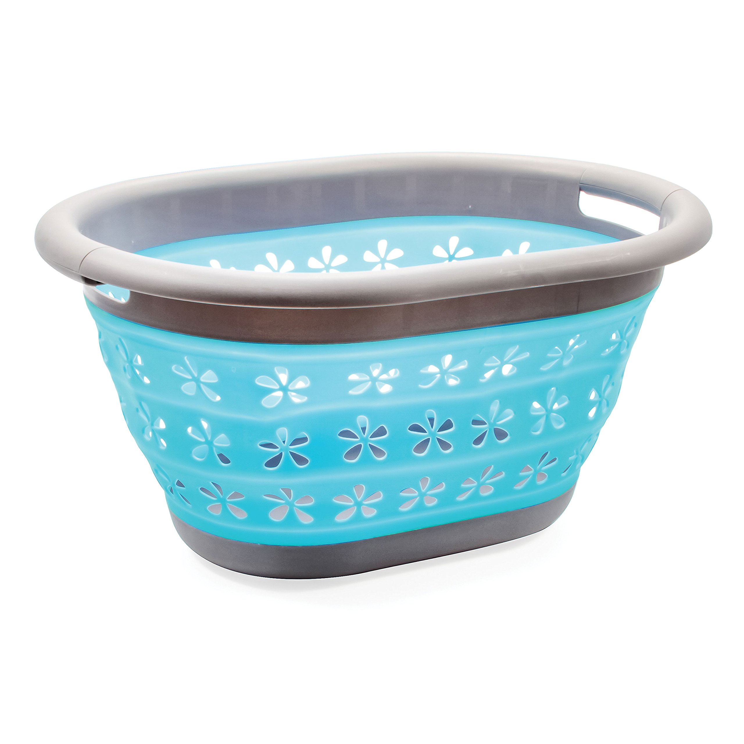 COLLAPSIBLE UTILITY BASKET SMALL GRAY/TEAL