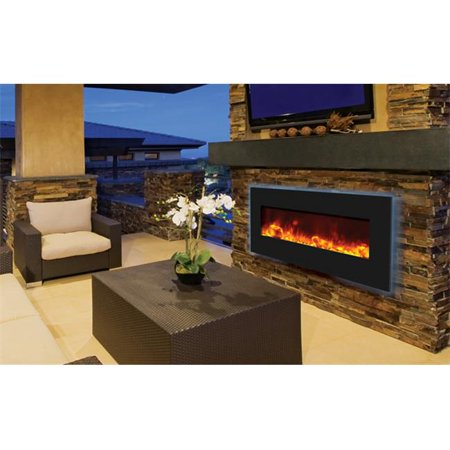 Smart 74" Clean face Electric Built-in with log and glass, black steel surround