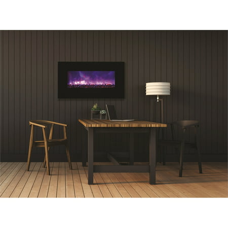 Smart 34" Flush Mount fireplace with Black Glass Surround, Log set