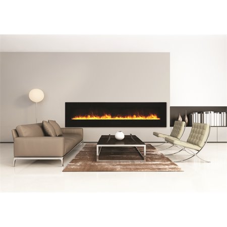 Smart 88" Flush Mount fireplace with Black Glass Surround, Log set