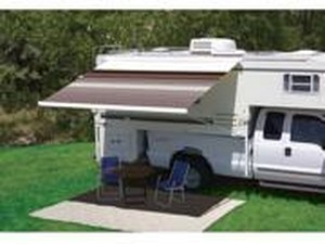 Freedom Wall Mount 11'6L X 8'2Ext. Sierra Brown Dune Striped Vinyl Manual Patio Awning