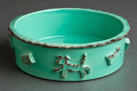 Carmel Ceramica Dog Food/Water Bowl - Small Aqua/Green