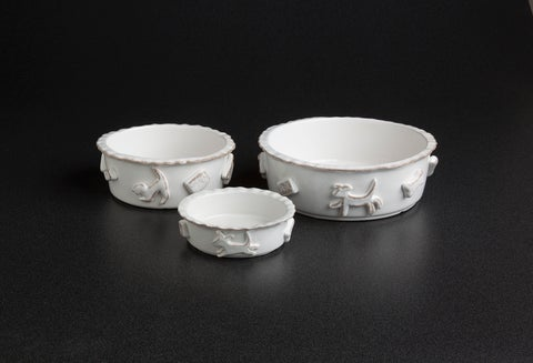 Carmel Ceramica Dog Food/Water Bowl - Small French White
