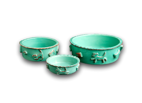 Carmel Ceramica Dog Food/Water Bowl - Large Aqua/Green