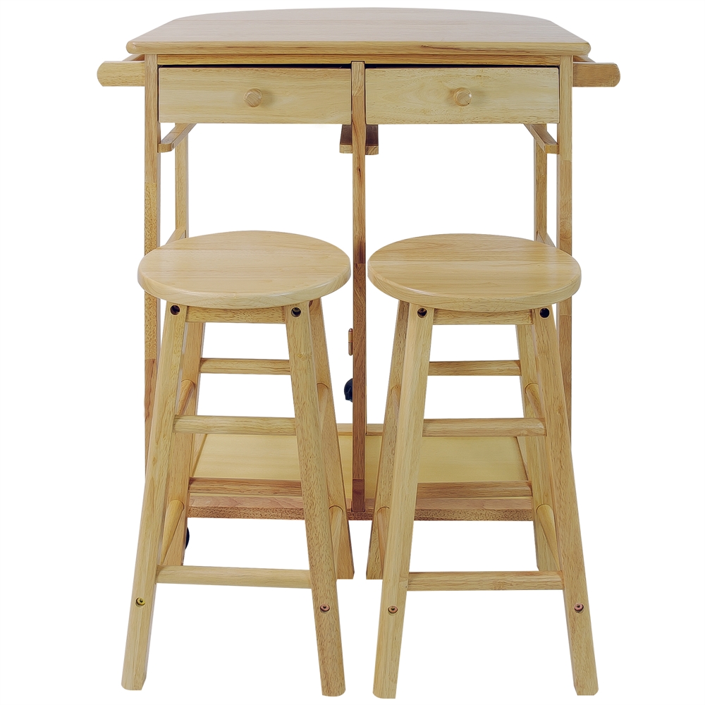 Breakfast Cart with Drop-Leaf Table-Natural