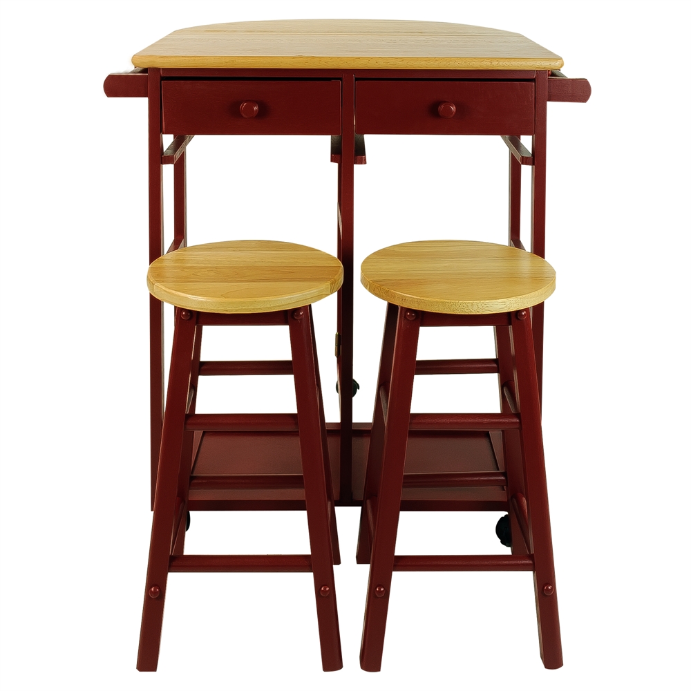 Breakfast Cart with Drop-Leaf Table-Red