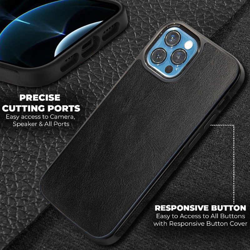 Celvoltz Outfit Luxury Pu Leather Case Compatible With IPhone 12 Pro - Black