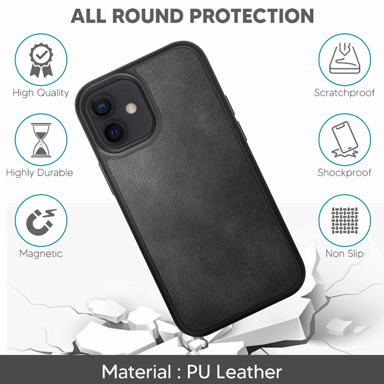 Celvoltz Outfit Luxury Pu Leather Case Compatible With IPhone 12 Pro - Matte Black