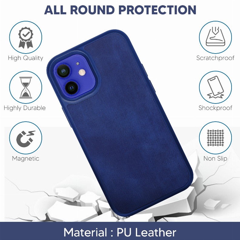 Celvoltz Outfit Luxury Pu Leather Case Compatible With IPhone 12 Pro - Blue