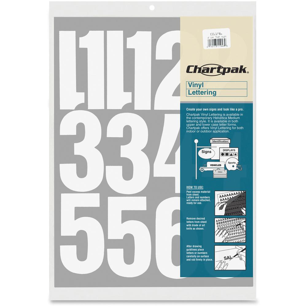 Chartpak Permanent Adhesive Vinyl Numbers - 23 x Numbers Shape - Self-adhesive - Helvetica Style - Easy to Use - 4" Height - Whi