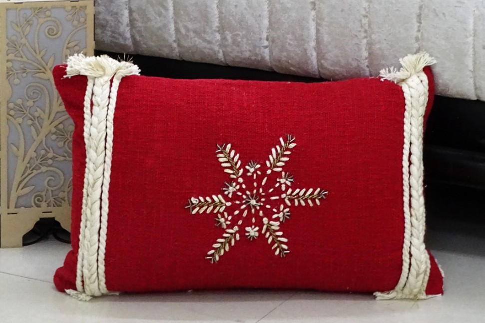 Chicos Home 14" x 20" Red Christmas Throw Pillow for sofa-Snowflake