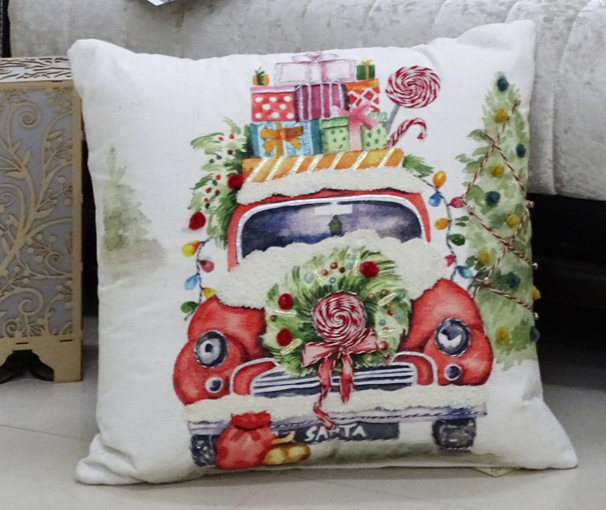 Chicos Home 20" x 20" Christmas Embroidered Throw Pillow-Car