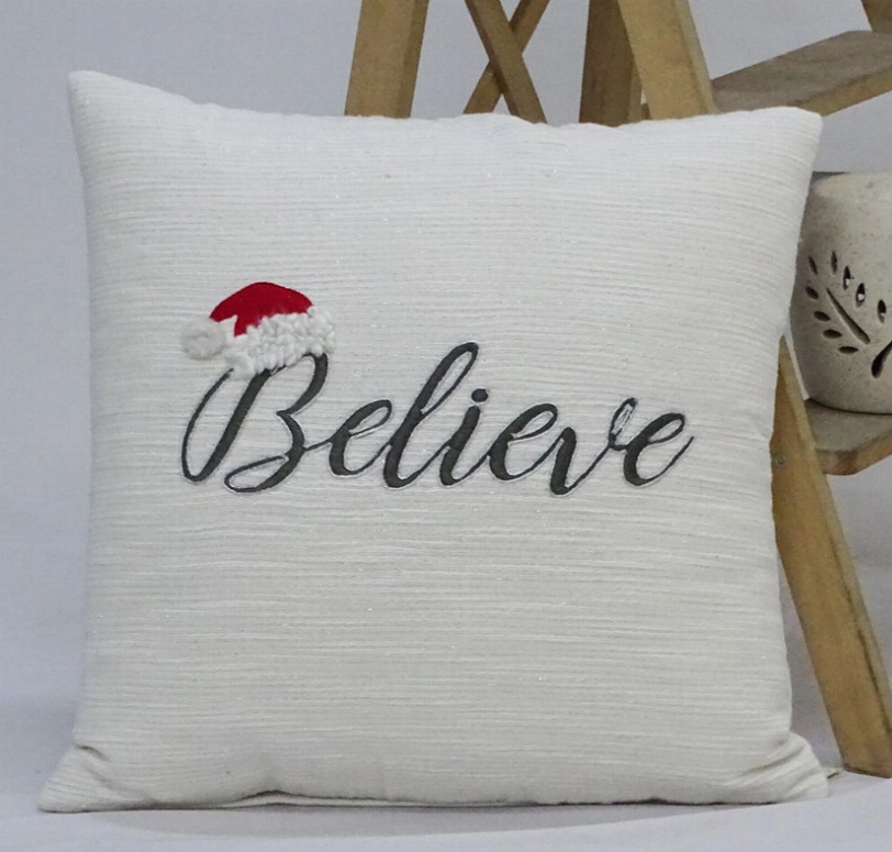 Chicos Home 20" x 20" Christmas Throw Pillow with text- Believe