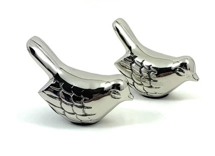 Vibhsa Bird Figurine of Health and Happiness Silver Rustic (Set of 2, 3.5"L)