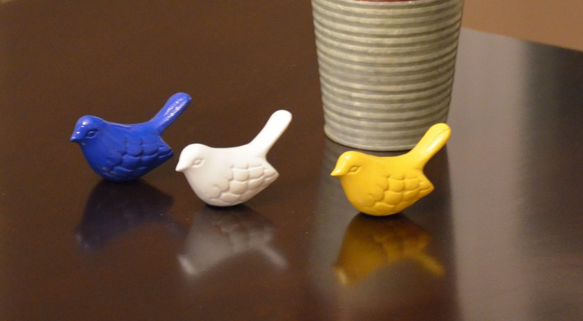 Vibhsa Bird Figurines Set of 3 Blue, White, Yellow 3.5"L