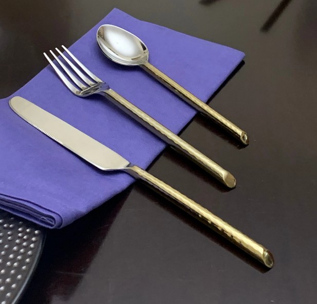 Vibhsa Hammered Golden Stainless Steel Flatware 36-Piece Set (Dinner knives, Dinner Forks, Teaspoons)