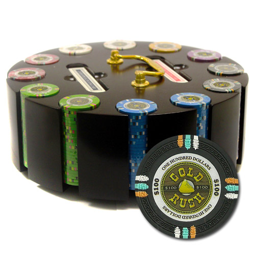 300Ct Custom Claysmith Gold Rush Poker Chip Set in Carousel Case