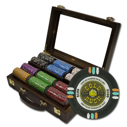 300Ct Custom Claysmith Gold Rush Poker Chip Set in Walnut Case