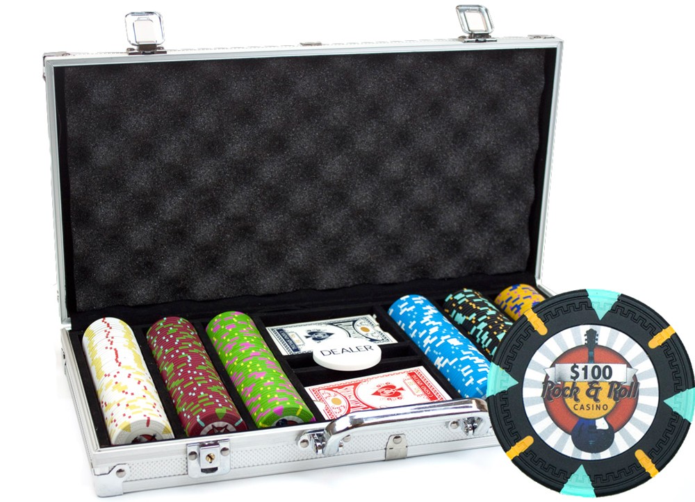 300 Count Custom Poker Chip Set - Rock & Roll in Aluminum