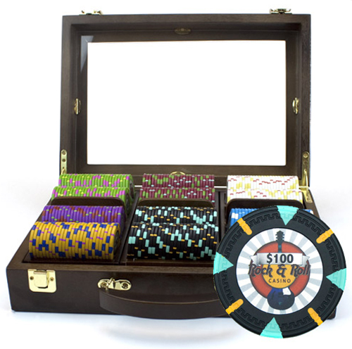 300 Count Custom Poker Chip Set - Rock & Roll in Walnut