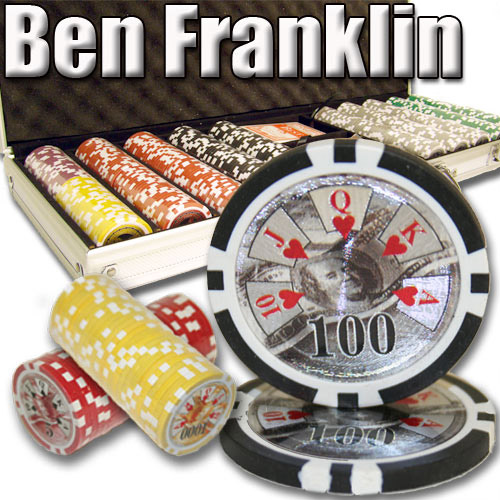 500 Count - Pre-Packaged - Poker Chip Set - Ben Franklin 14 G - Aluminum