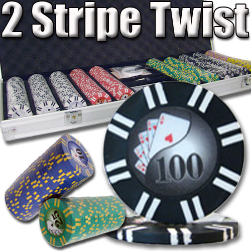 500 Count - Pre-Packaged - Poker Chip Set - 2 Stripe Twist 8 G - Aluminum