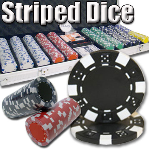 500 Count - Custom Breakout - Poker Chip Set - Striped Dice 11.5 G - Aluminum