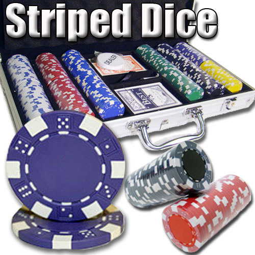 300 Count - Pre-Packaged - Poker Chip Set - Striped Dice 11.5 G - Aluminum