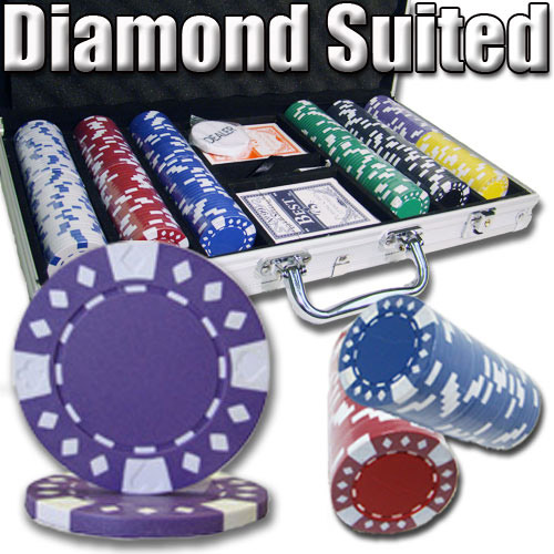 300 Count - Pre-Packaged - Poker Chip Set - Diamond Suited 12.5 G - Aluminum